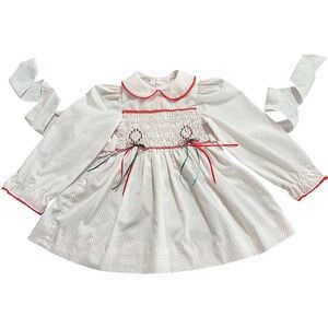 Polly Flinders Girls Dress Size 4 Smocked Christmas Holiday Red Polka Dot